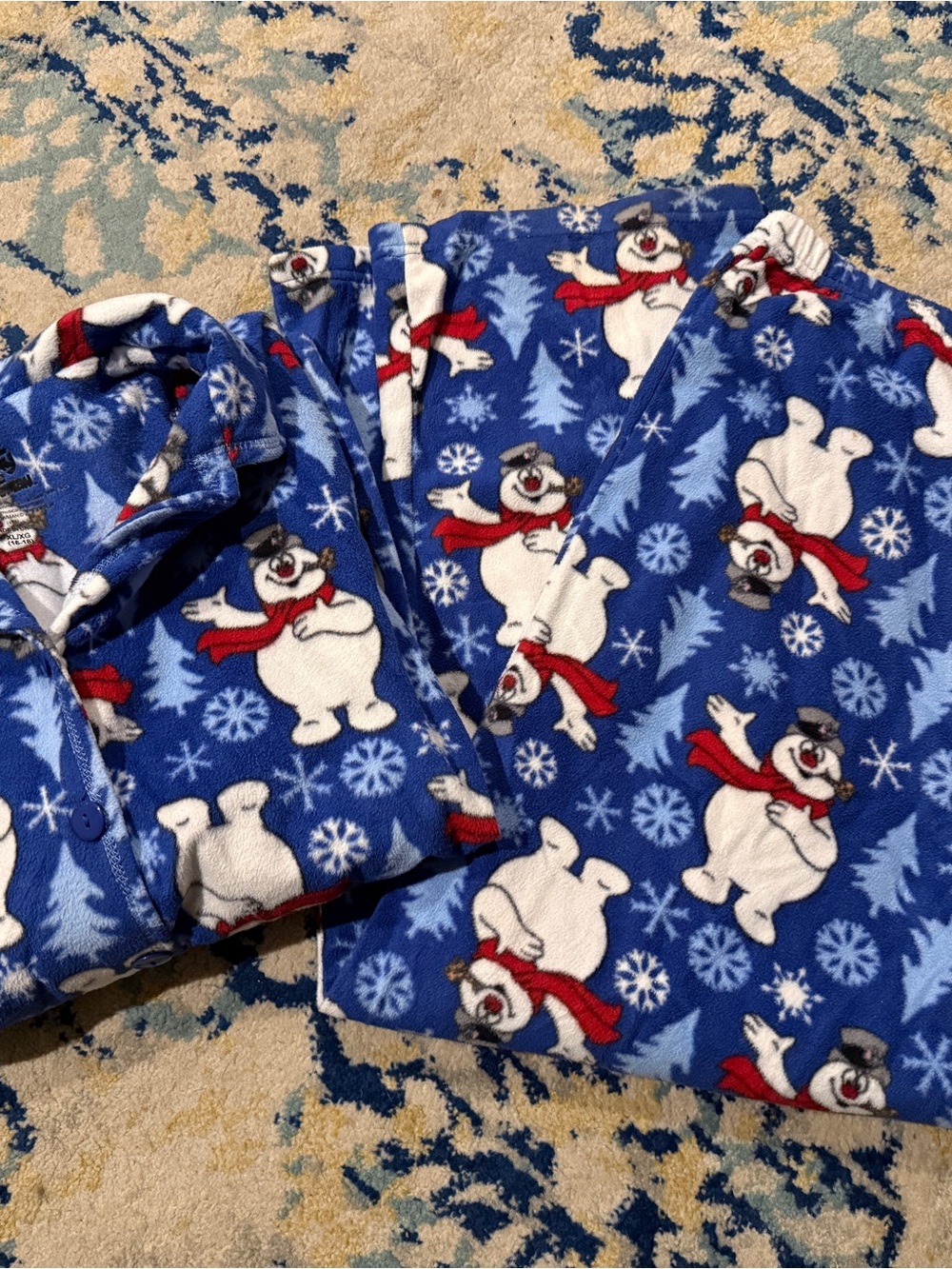 Women's Blue Snowman Fleece Pajama Set - Cozy Holiday Sleepwear